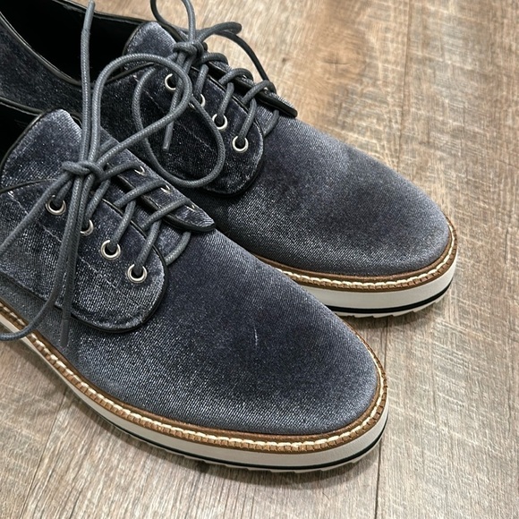 Shellys London steel blue velvet platform lace up white sole Oxford size 7 1/2 - Picture 5 of 14